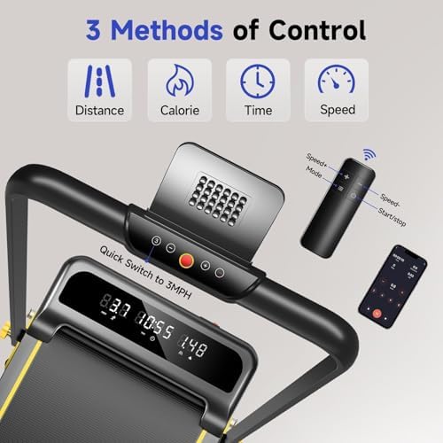 Portable Folding Treadmill with Incline for Home/Office | Quiet Desk Treadmill with Remote Control & App | 300 Lbs Capa