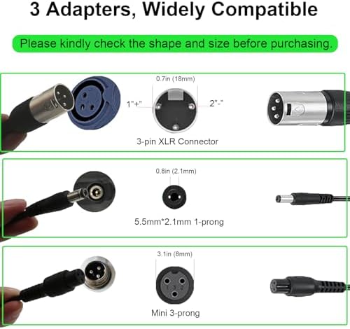 THEPRO 5|6V 2A Charger Universal Smart Charger for 48V Li-ion Battery DC5.5MM Jack Connector 3-Prong Inline Connector 3p