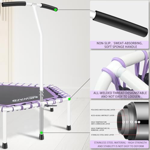 NEWAN Silent Fitness Trampoline for Adults - 48" Diameter with Adjustable Handle Bar and Max Capacity 330 lbs | NEWAN A