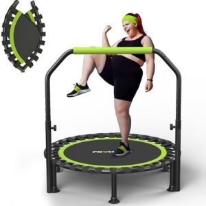 Mini Trampoline for Adults & Kids, Foldable 48" Rebounder Trampoline, 450lbs Capacity, U-Shaped Adjustable Bar, Indoor F