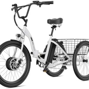 ANCHEER 350W Peak 550W Electric Tricycle for Adults, 48V 499Wh Folding Trike, 24" Rear Differential Basket E-Bike, 15.5M