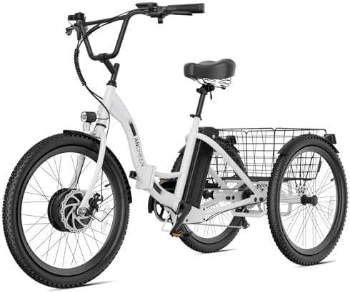 ANCHEER 350W Peak 550W Electric Tricycle for Adults, 48V 499Wh Folding Trike, 24" Rear Differential Basket E-Bike, 15.5M