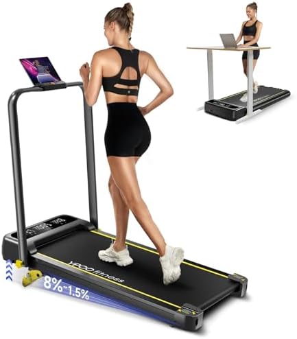 Portable Folding Treadmill with Incline for Home/Office | Quiet Desk Treadmill with Remote Control & App | 300 Lbs Capa