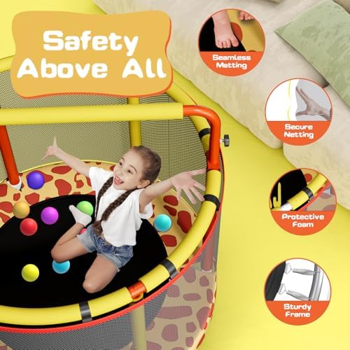 55" Global Recycled Standard Trampoline for Boys & Girls: Outdoor & Indoor with Enclosure & Adjustable Gymnastics Bar