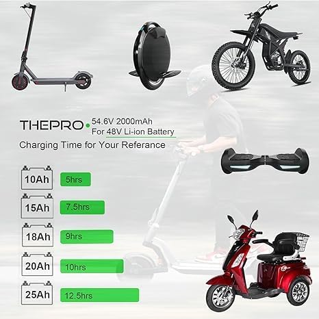 THEPRO 5|6V 2A Charger Universal Smart Charger for 48V Li-ion Battery DC5.5MM Jack Connector 3-Prong Inline Connector 3p