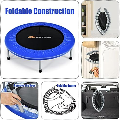 Goplus Mini Trampoline, Foldable 36"/38" Rebounder for Adults, Portable Fitness Trampoline for Home and Outdoor Workout,