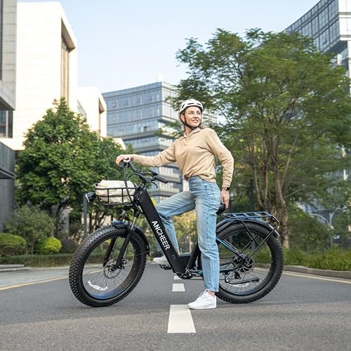 ANCHEER 26" Electric Bike for Adults, 1000W Peak Motor, 60 Miles Range, 48V 15Ah Removable Battery, Fat Tire Electric Bi
