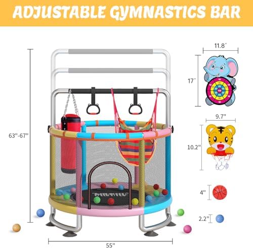 MILUMILU 60" Indoor Outdoor Trampoline for Kids - Birthday Gifts for Children Boy Girl with Safety Net and Hoop - Image 26