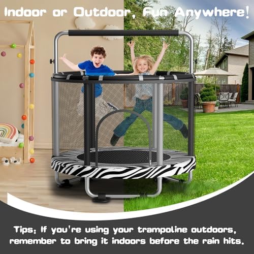 55" Global Recycled Standard Trampoline for Boys & Girls: Outdoor & Indoor with Enclosure & Adjustable Gymnastics Bar