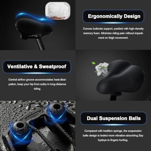 Xmifer Comfortable Bike Seat - Waterproof Leather with Memory Foam - Universal Replacement Bicycle Saddle - Men/Women -