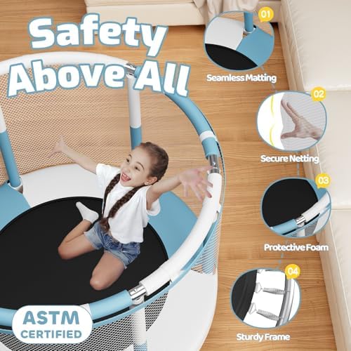 55" Trampoline for Kids, 440lbs Capacity Indoor & Outdoor Toddler Trampoline, Gifts for Boys & Girls Global Recycled Sta