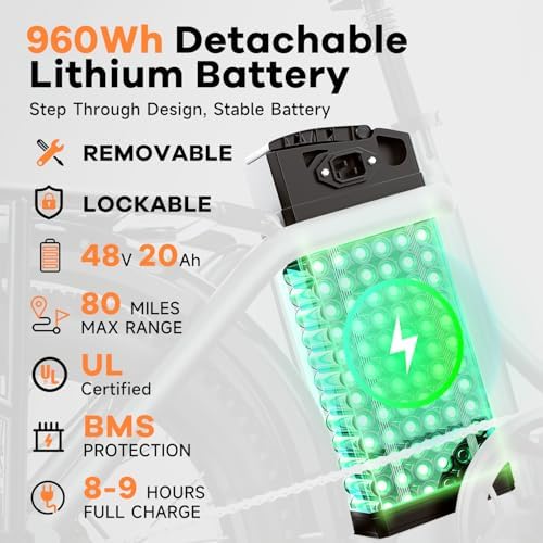 48V 20AH Removable Battery Electric Bike for Adults
| 30+MPH Max Speed Electric Bike
| 80 Miles Max Range Electric Bike - Image 23