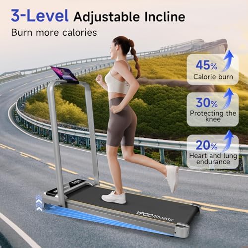 Portable Folding Treadmill with Incline for Home/Office | Quiet Desk Treadmill with Remote Control & App | 300 Lbs Capa