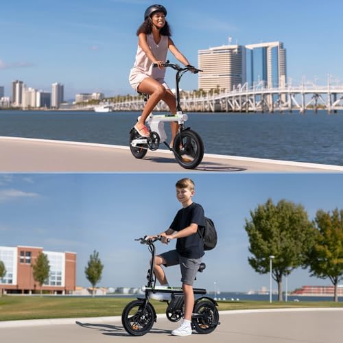 Isinwheel 500W Electric Bike for Adults 280.8Wh Battery Smart Uphill Folding Ebike 14"/16" Adults Teens