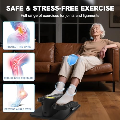Electric Seated Pedal Exerciser for Seniors with 12 Adjustable Speeds and Remote Control 2-mini Elliptical Leg Exerciser