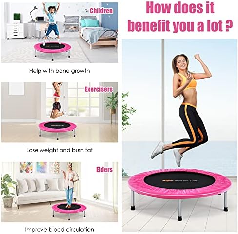 Goplus Mini Trampoline, Foldable 36"/38" Rebounder for Adults, Portable Fitness Trampoline for Home and Outdoor Workout,