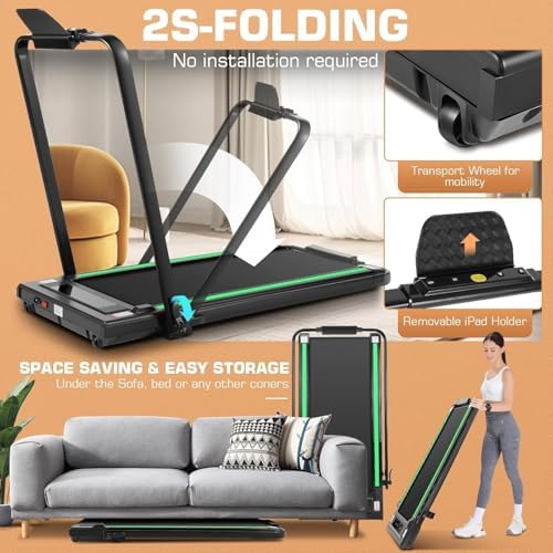 ANCHEER 7.5MPH Under Desk Treadmill for Home/Gym/Office | ANCHEER 2s Folding Compact Treadmill with Incline and LED Tou