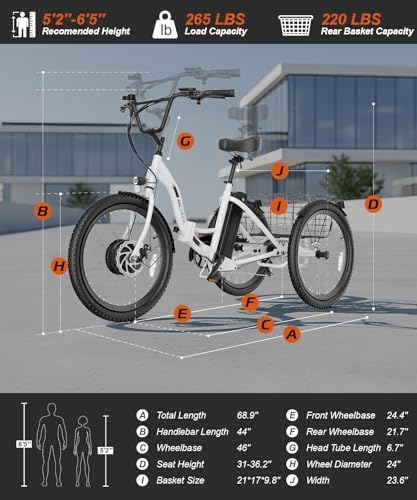 Anchee Electric Tricycle for Seniors, 24" 499Wh Ebike, 15.5MPH, Foldable, Removable Battery, 3 Wheel, LCD Display, Rear