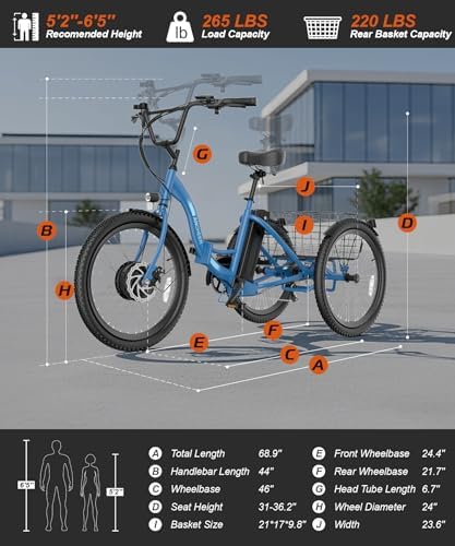 Anchee Electric Tricycle for Seniors, 24" 499Wh Ebike, 15.5MPH, Foldable, Removable Battery, 3 Wheel, LCD Display, Rear