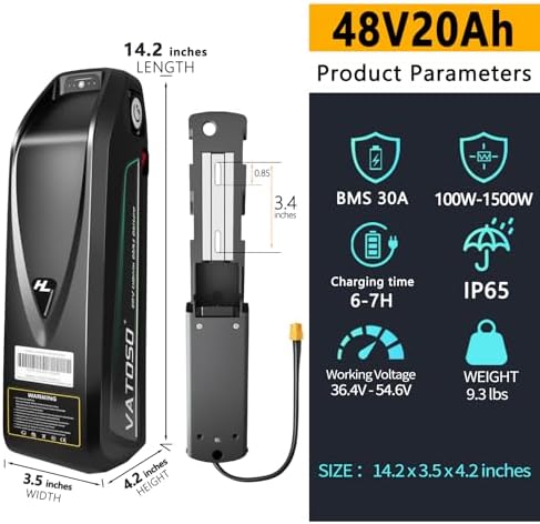 48V Lithium Ebike Battery, 12Ah/16Ah/20Ah, w/ 30A BMS, for 100W-1500W Electric Bicycles & E-Motorcycles, Includes 2A Cha