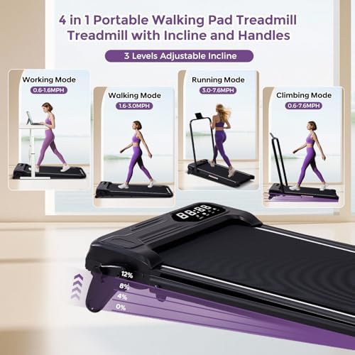 Under Desk Walking Pads Treadmill with Handle Bar and Incline Under Desk Walking Pads Treadmill for Home Exercise Adjust