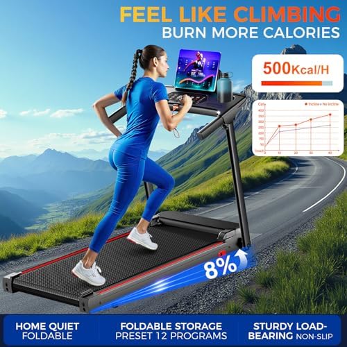 Portable Folding Treadmill with 8% Incline and |0HP Motor for Running and Walking | Brushless Motorized Portable Treadm