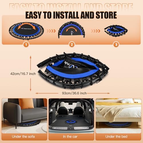 ANCHEER 40"/48" Foldable Mini Trampoline, Adult Exercise Trampoline for Home, with 4 Level Adjustable Foam Handle and Re