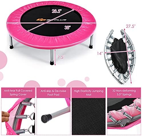 Goplus Mini Trampoline, Foldable 36"/38" Rebounder for Adults, Portable Fitness Trampoline for Home and Outdoor Workout,