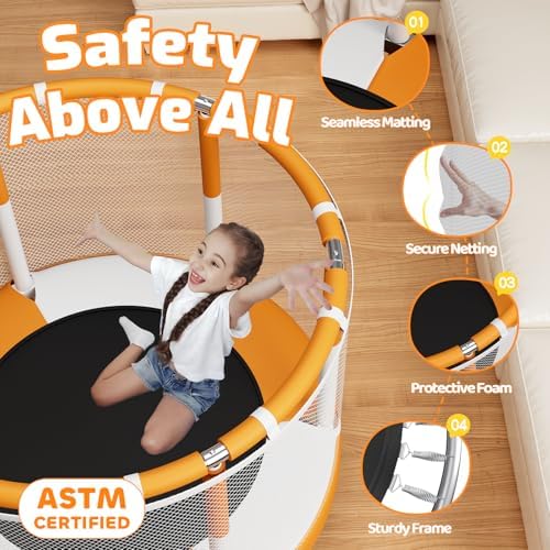 55" Trampoline for Kids, 440lbs Capacity Indoor & Outdoor Toddler Trampoline, Gifts for Boys & Girls Global Recycled Sta