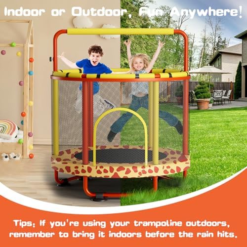 55" Global Recycled Standard Trampoline for Boys & Girls: Outdoor & Indoor with Enclosure & Adjustable Gymnastics Bar