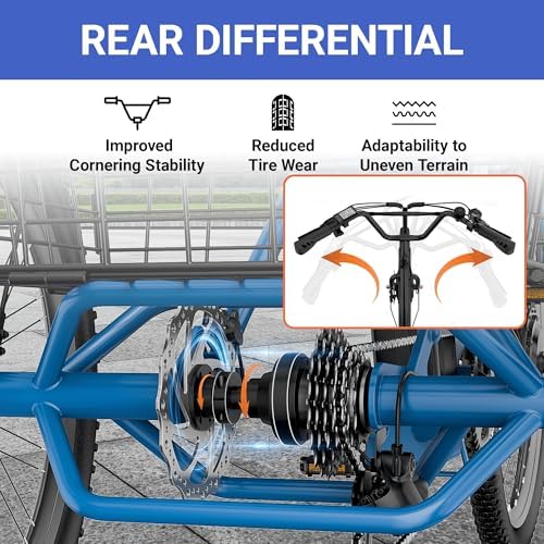 ANCHEER 350W Peak 550W Electric Tricycle for Adults, 48V 499Wh Folding Trike, 24" Rear Differential Basket E-Bike, 15.5M