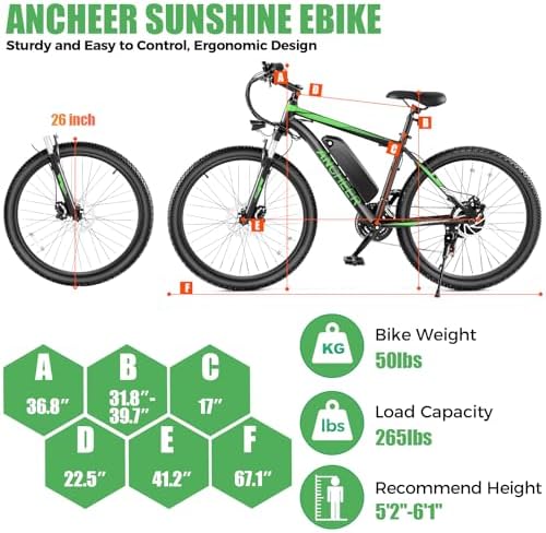 ANCHEER 26" Electric Mountain Bike for Adults with Peak 750W Motor | ANCHEER 26" Electric Bike for Adults Commuter with