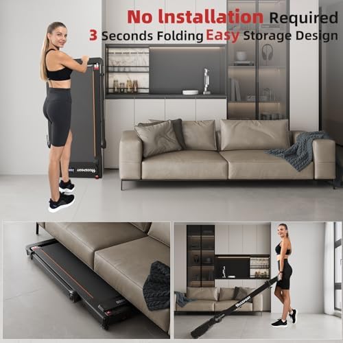 Treadmill with Incline for Home Office | 3 in 1 Under Desk Workstation | |5HP Foldable Compact Treadmills with Remote Co