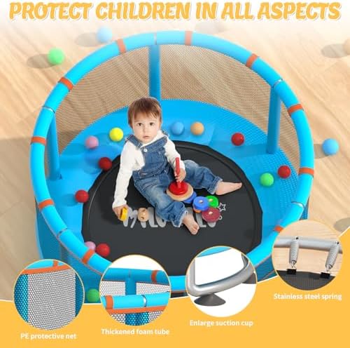 MILUMILU 60" Indoor Outdoor Trampoline for Kids - Birthday Gifts for Children Boy Girl with Safety Net and Hoop - Image 11