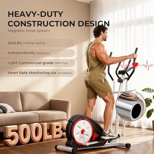 Hyper-Quiet Magnetic Elliptical Machine for Home Fitness | Home Elliptical Trainer with 500LBS Resistance | Quiet Ellip