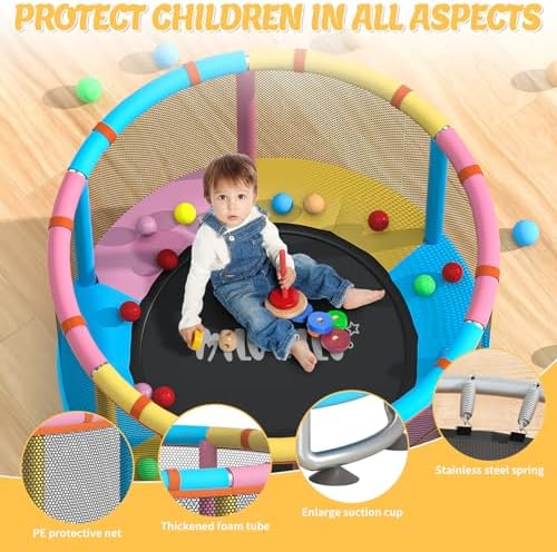 MILUMILU 60" Indoor Outdoor Trampoline for Kids - Birthday Gifts for Children Boy Girl with Safety Net and Hoop - Image 24