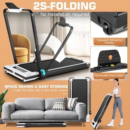 ANCHEER 7.5MPH Under Desk Treadmill for Home/Gym/Office | ANCHEER 2s Folding Compact Treadmill with Incline and LED Tou