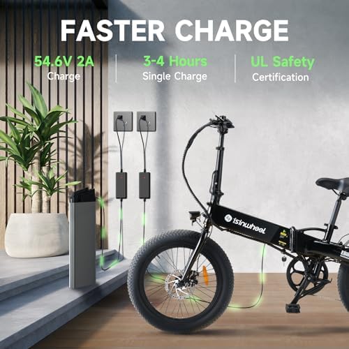 Isinwheel 500W Electric Bike for Adults 280.8Wh Battery Smart Uphill Folding Ebike 14"/16" Adults Teens