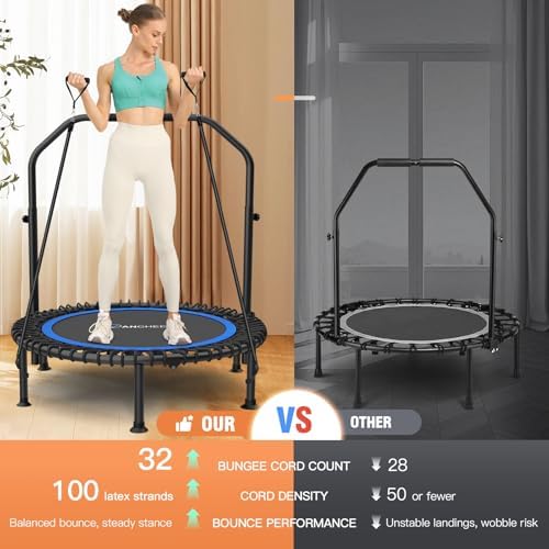 ANCHEER 40"/48" Foldable Mini Trampoline, Adult Exercise Trampoline for Home, with 4 Level Adjustable Foam Handle and Re