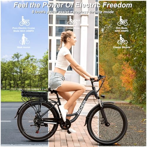 ANCHEER 48V 500Wh Electric Bike for Adults, Fast-Charge Removable Battery, 26" Suspension Fork, Up to 60 Miles Commuter