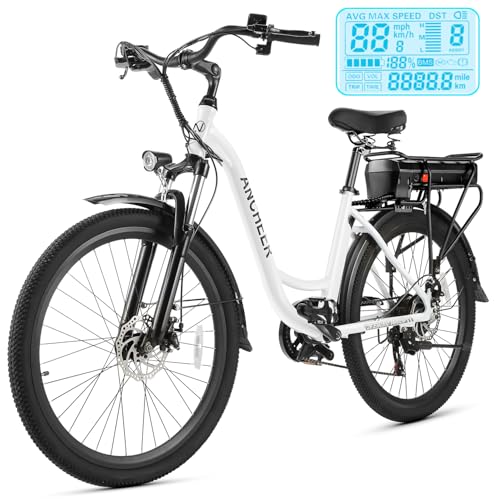 ANCHEER 48V 500Wh Electric Bike for Adults, Fast-Charge Removable Battery, Up to 60 Miles Commuter Bike, 26" Suspension