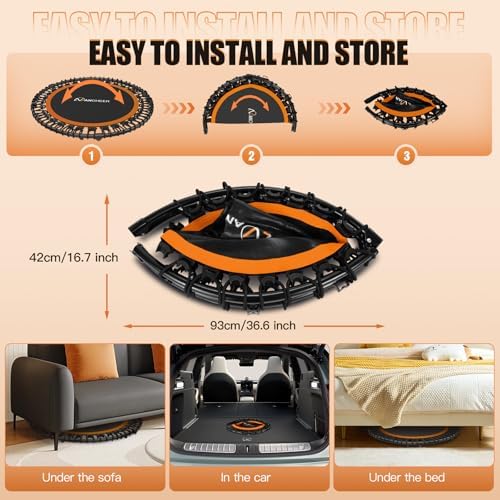 ANCHEER 40"/48" Foldable Mini Trampoline, Adult Exercise Trampoline for Home, with 4 Level Adjustable Foam Handle and Re