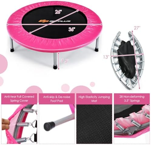 Goplus Mini Trampoline, Foldable 36"/38" Rebounder for Adults, Portable Fitness Trampoline for Home and Outdoor Workout,