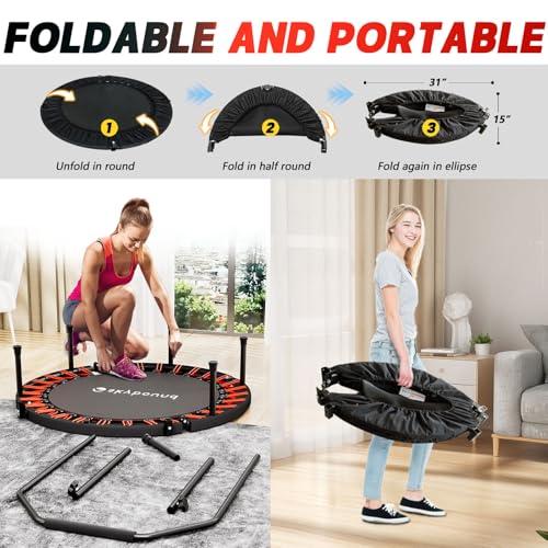 Mini Rebounder Trampoline for Adults - 40" Foldable & Adjustable U-Bar Handle Indoor/Outdoor Fitness Equipment
| Stable - Image 2