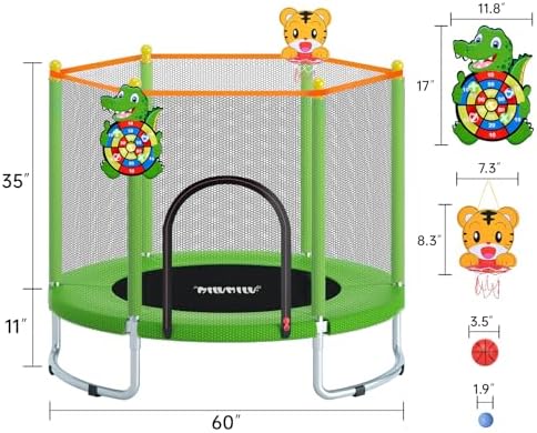 MILUMILU 60" Indoor Outdoor Trampoline for Kids - Birthday Gifts for Children Boy Girl with Safety Net and Hoop - Image 19