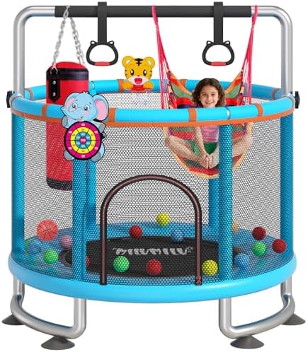 MILUMILU 60" Indoor Outdoor Trampoline for Kids - Birthday Gifts for Children Boy Girl with Safety Net and Hoop - Image 8