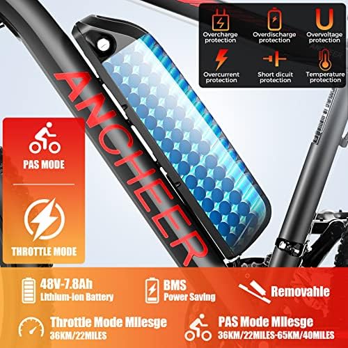 ANCHEER Peak 750W Motor Electric Mountain Bike for Adults, 55 Miles Electric Bicycle 26" SunEbike 48V/374Wh Battery