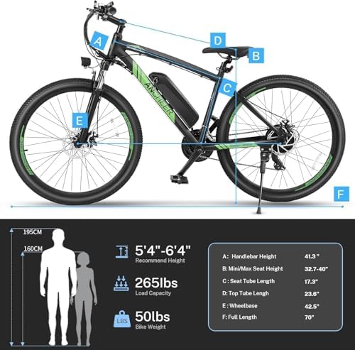 ANCHEER Adult Peak 750W Ebike 3 Hours Fast Charge 60 Miles Electric Bicycle 27.5 Hummer Mountain Bike LCD Display 21/24