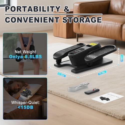 Electric Seated Pedal Exerciser for Seniors with 12 Adjustable Speeds and Remote Control 2-mini Elliptical Leg Exerciser