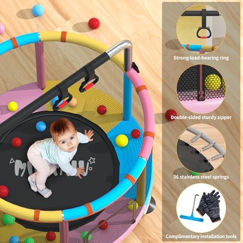MILUMILU 60" Indoor Outdoor Trampoline for Kids - Birthday Gifts for Children Boy Girl with Safety Net and Hoop - Image 23